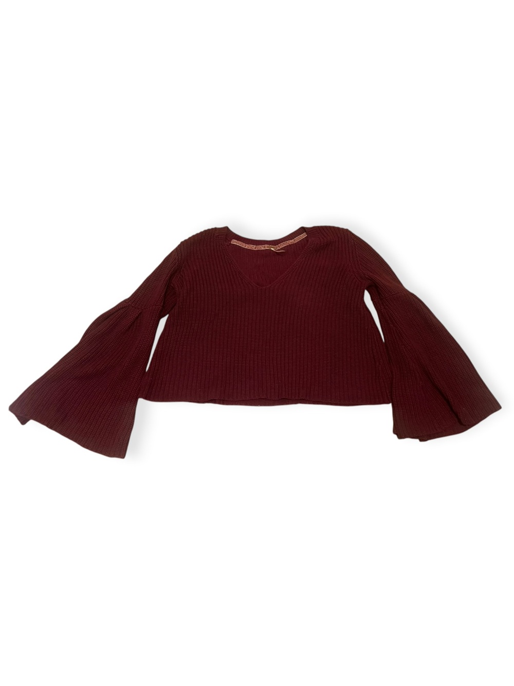 Free People Ribbed Flared Sleeve Sweater Maroon Size Large